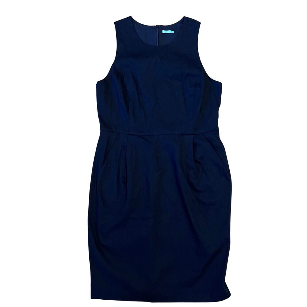 J. McLaughlin Navy Textured Sleeveless Sheath Dress Size 14